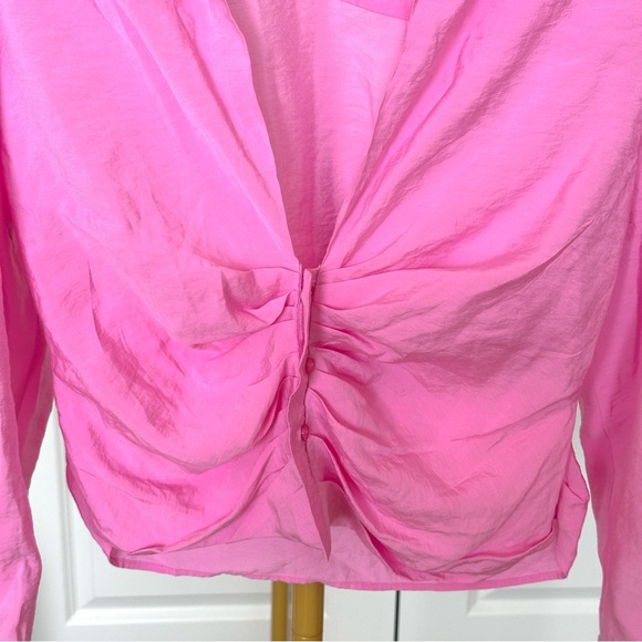 Zara Pink Ruched Long Sleeve Button Down Shirt - Picture 10 of 12